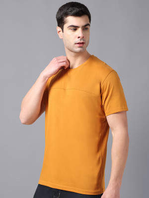 METRONAUT Solid Men Round Neck Yellow T-Shirt