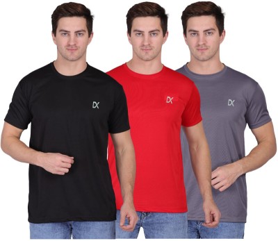 Dupex Solid Men Round Neck Black, Grey, Red T-Shirt