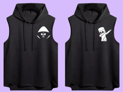 Zxomillo Printed, Solid Men Hooded Neck Black T-Shirt
