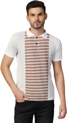 tfurnish Striped Men Polo Neck Maroon T-Shirt