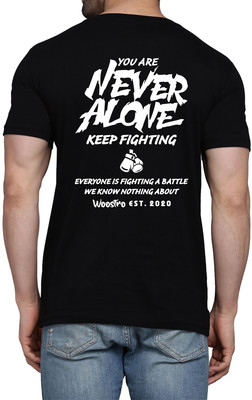WOOSTRO Printed Men Round Neck Black T-Shirt