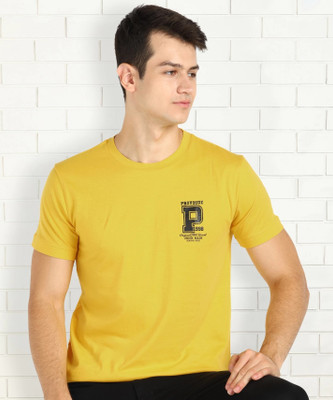 PROVOGUE Printed Men Round Neck Yellow T-Shirt