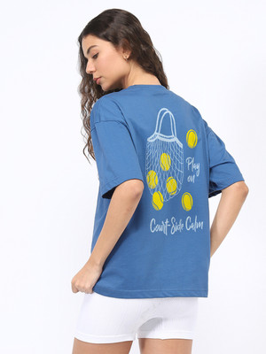 NOBERO Graphic Print Women Round Neck Blue T-Shirt