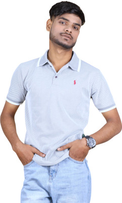 fabiura Self Design Men Polo Neck Grey T-Shirt