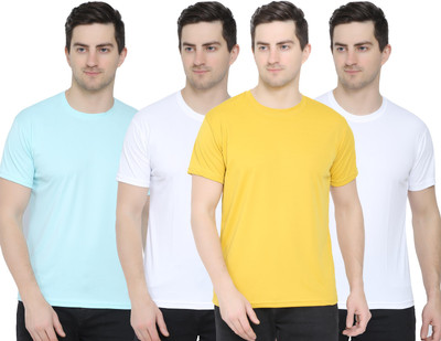 YUALIN CREATION Solid Men Round Neck Yellow T-Shirt