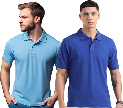 JEDFER Solid Men Polo Neck Light Blue, Blue T-Shirt