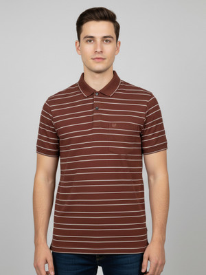 FA21 CLOTHING Striped Men Polo Neck Brown T-Shirt