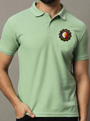 SINDHIGARMENT Printed Men Polo Neck Light Green T-Shirt