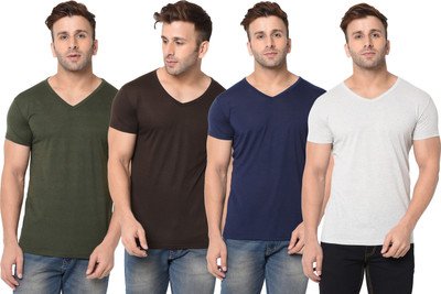 JB Jangoboy Solid Men V Neck Multicolor T-Shirt