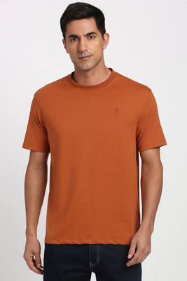 PETER ENGLAND Solid Men Round Neck Orange T-Shirt