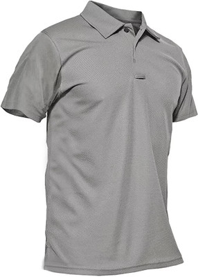 ukal Self Design Men Polo Neck Grey T-Shirt