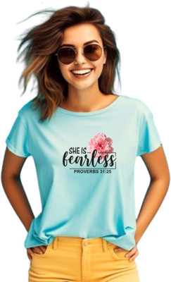 Witty Curls Printed Women Round Neck Blue T-Shirt