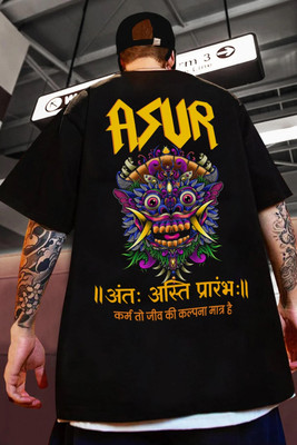 Azlaan Printed Men Round Neck Black T-Shirt