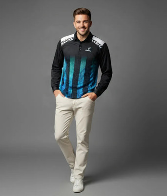 lookswala Printed Men Polo Neck Multicolor T-Shirt