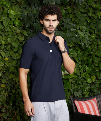 CAMPUS SUTRA Solid Men Polo Neck Blue T-Shirt