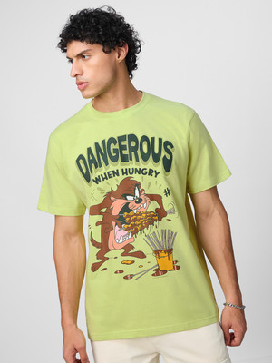 The Souled Store Printed, Typography Men Round Neck Green T-Shirt