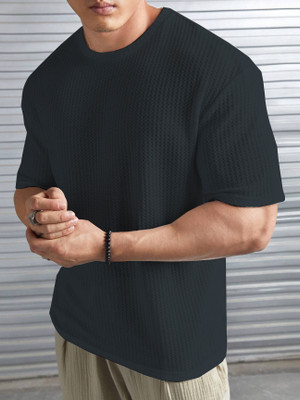 FATICHAR Self Design Men Round Neck Grey T-Shirt