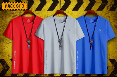 SUPERSQUAD Solid, Sporty Men Round Neck Red, Blue, Grey T-Shirt