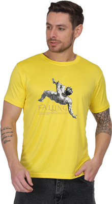 Anabia Printed Men Round Neck Yellow T-Shirt