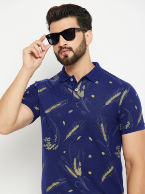 GETGOLF Printed Men Polo Neck Navy Blue T-Shirt