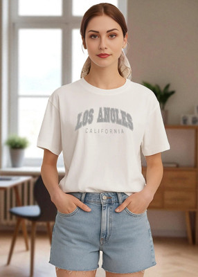 Elvia Typography Women Round Neck White T-Shirt