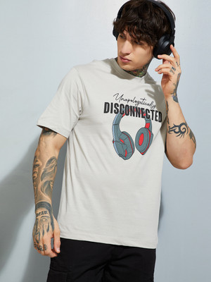 MAX Printed Men Round Neck Grey T-Shirt