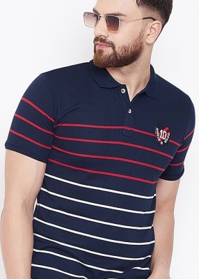 Austin Wood Striped Men Polo Neck Red, White, Blue T-Shirt