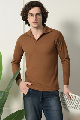 CLAfoutis Solid Men Polo Neck Brown T-Shirt