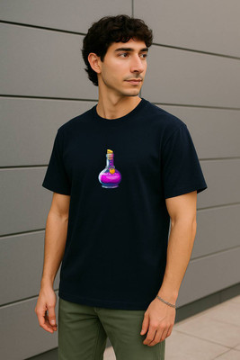 RIVONN Printed Men Round Neck Dark Blue T-Shirt