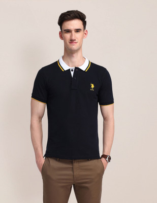 U.S. POLO ASSN. Solid Men Polo Neck Black T-Shirt
