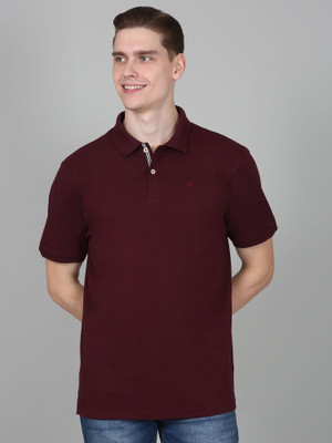 CANTABIL Solid Men Polo Neck Maroon T-Shirt