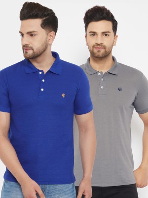 The Million Club Solid Men Polo Neck Blue T-Shirt