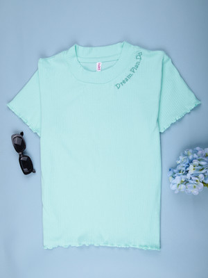 V-MART Self Design Women Round Neck Blue T-Shirt