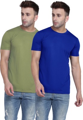 TQH Solid Men Round Neck Light Green, Blue T-Shirt