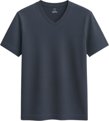 HypeDrip Solid Men V Neck Navy Blue T-Shirt