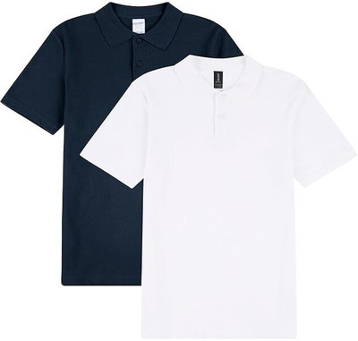 Gildan Solid Men Polo Neck Black T-Shirt