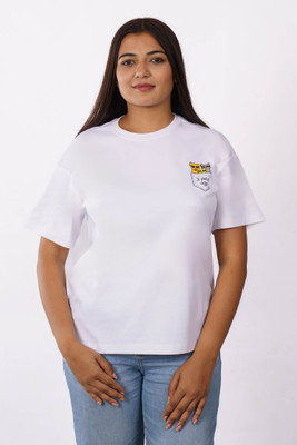 Bandar Baant Graphic Print Women Round Neck White T-Shirt