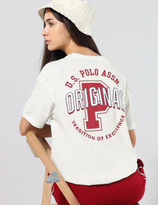 U.S. POLO ASSN. Printed Women Crew Neck White T-Shirt