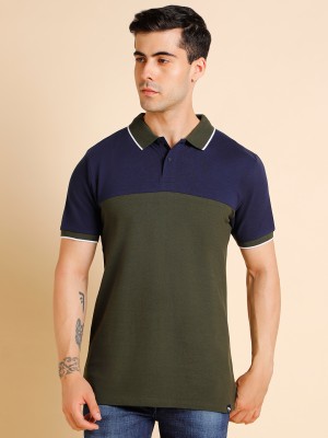 Dennis Lingo Self Design Men Polo Neck Dark Green T-Shirt