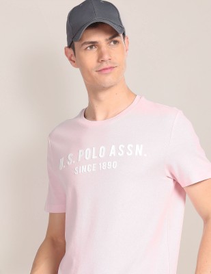 U.S. POLO ASSN. Printed Men Round Neck Pink T-Shirt