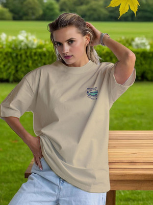 Moda Rapido Printed Women Round Neck Beige T-Shirt