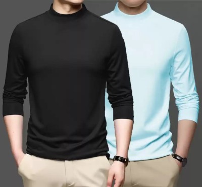 AVA Fashion Solid Men High Neck Blue, Black T-Shirt