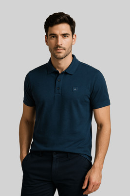 GO BIRDY Solid Men Polo Neck Blue T-Shirt