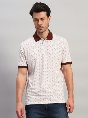 CANTABIL Printed Men Polo Neck Pink T-Shirt