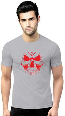 LV CARE Printed Men Round Neck Grey T-Shirt