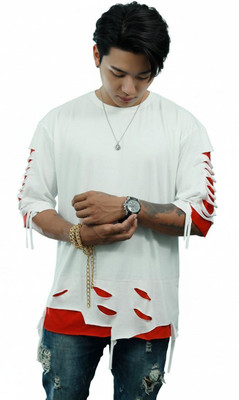 A2R FASHION Self Design Men Round Neck White T-Shirt