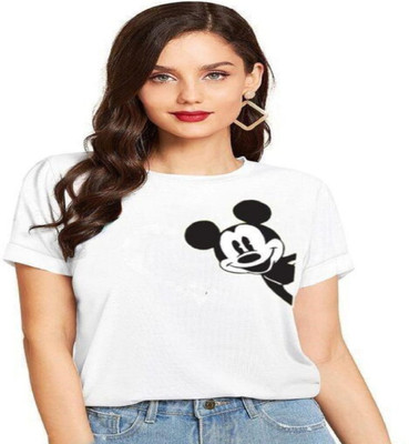 TARSHI Printed Women Round Neck White T-Shirt