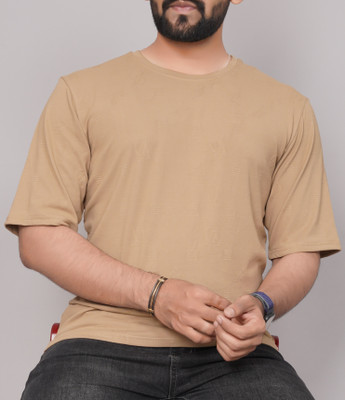 KAJARU Self Design Men Round Neck Brown T-Shirt