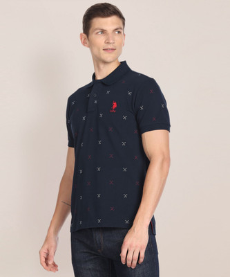 U.S. POLO ASSN. Printed Men Polo Neck Blue T-Shirt