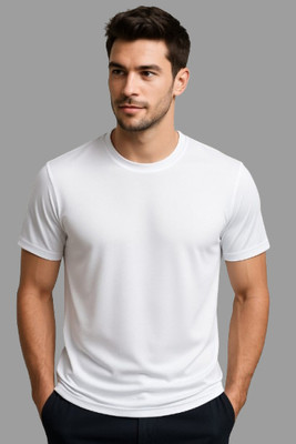AFW Solid Men Round Neck White T-Shirt